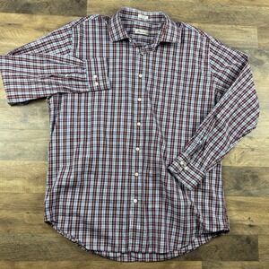 Peter Millar Shirt XL Red‎ Blue Business Casual Button Up Plaid Long Sleeve